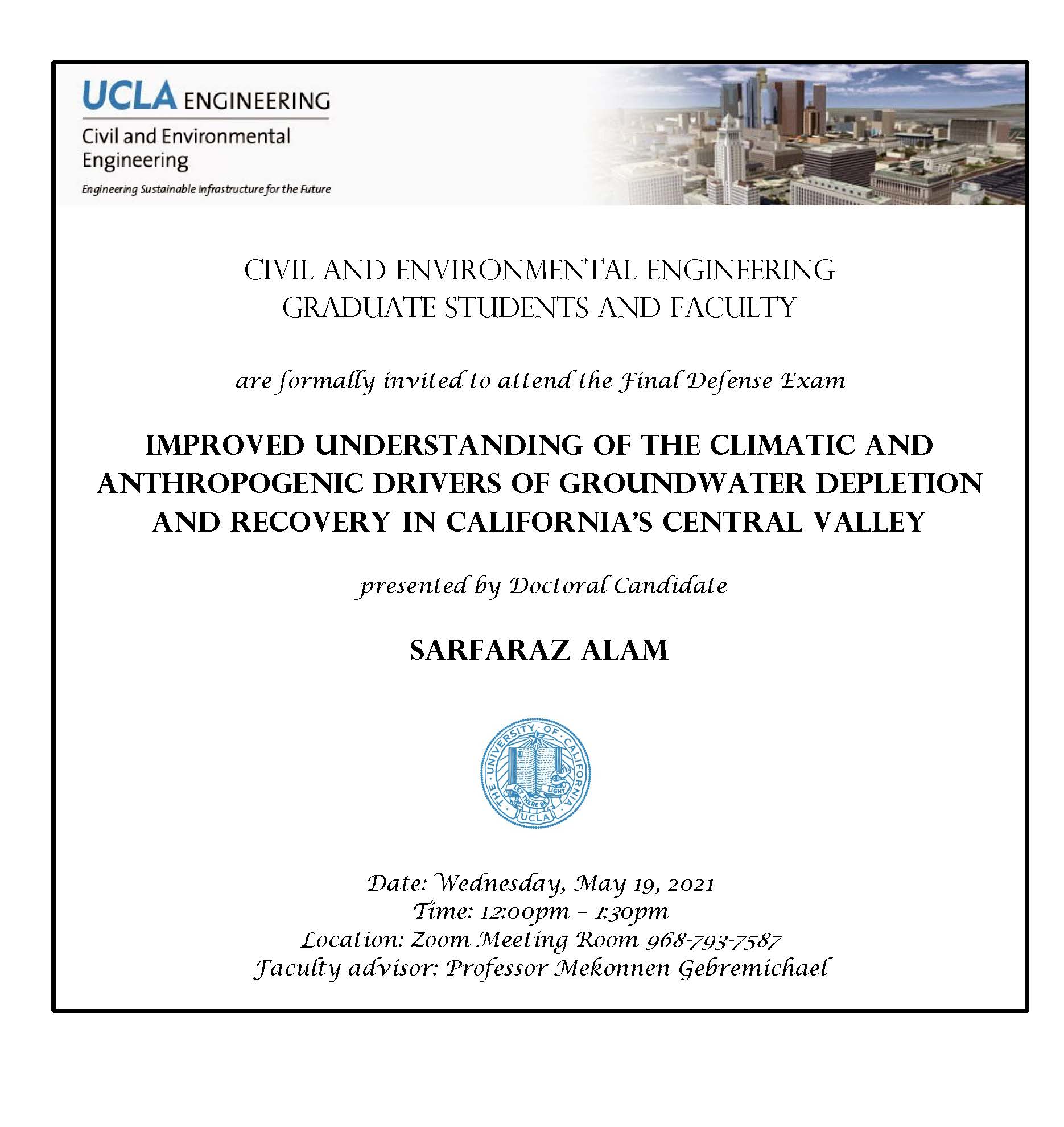 Defense Exam: Sarfaraz Alam