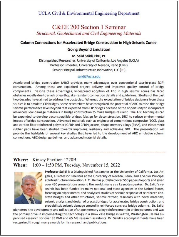 CEE 200: Dr. M. Saiid Saiidi, Ph.D., P.E.