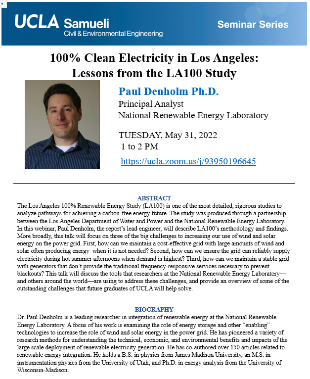 CEE 200 Seminar: Dr. Paul Denholm