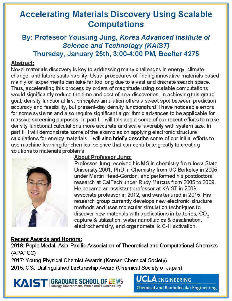 Seminar: Prof. Yousung Jung – Accelerating Materials Discovery using Scalable Computations