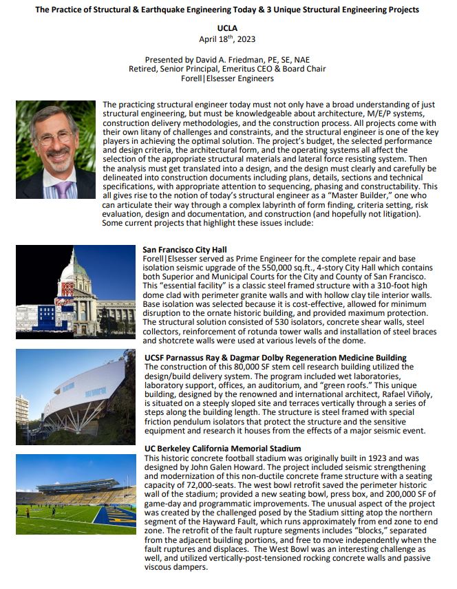 CEE Seminar: David A. Friedman, PE, SE, NAE