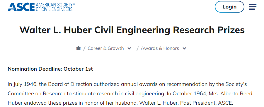 Screenshot of the website showing the Huber award