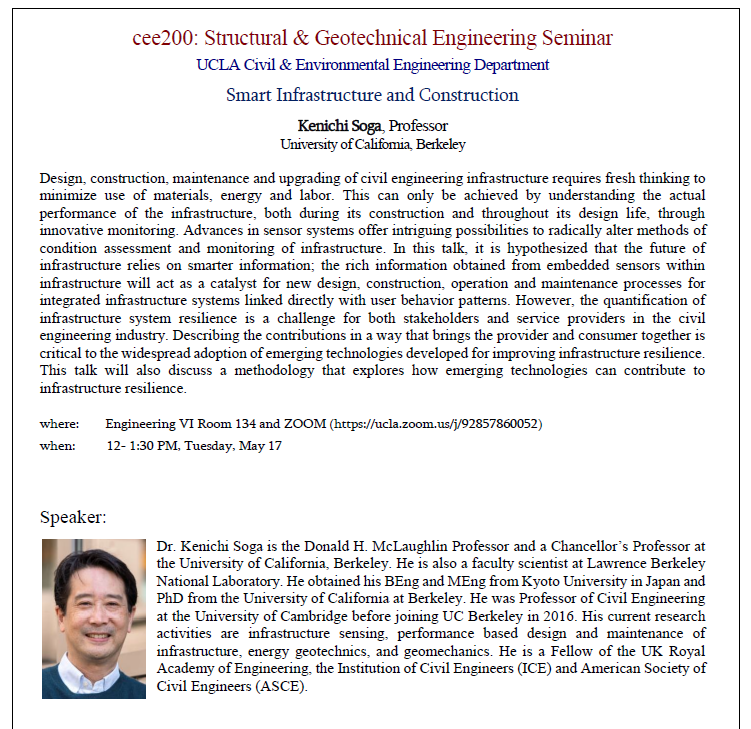 CEE 200 Seminar: Dr. Kenichi Soga